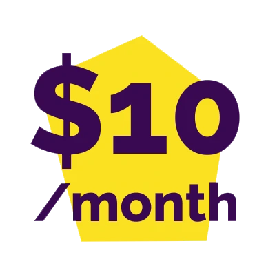 $10/month purple text on yellow prism
