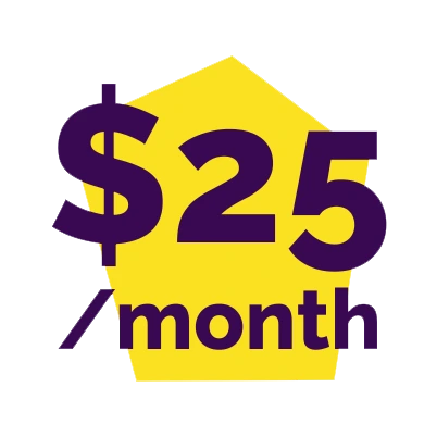$25/month purple text on yellow prism