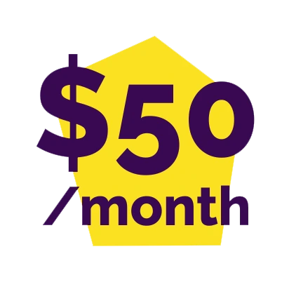 $50/month purple text on yellow prism